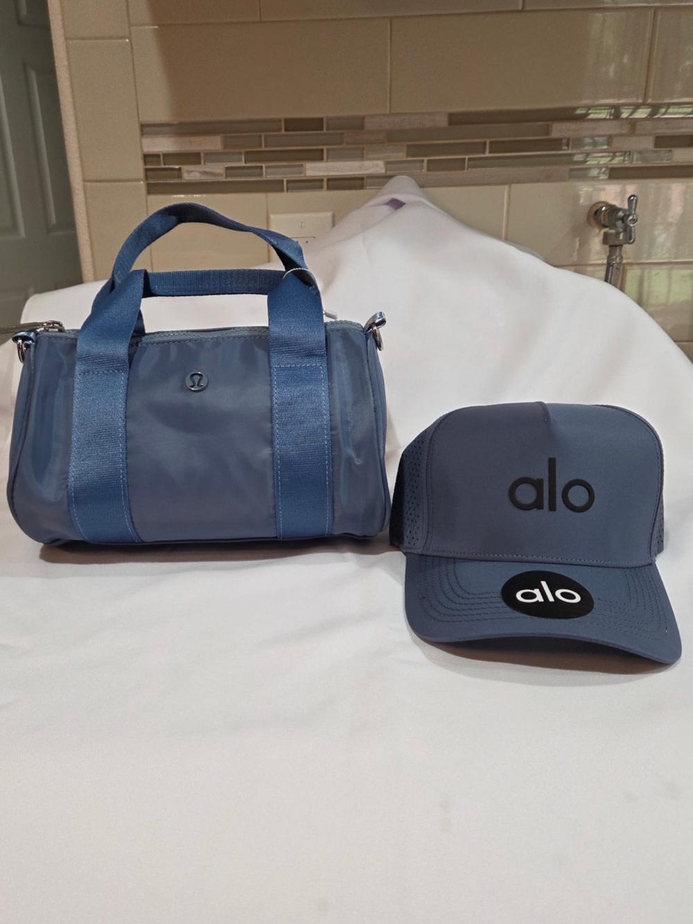 Lululemon Blue Mini Duffle & ALO Trucker Hat Set - Blue